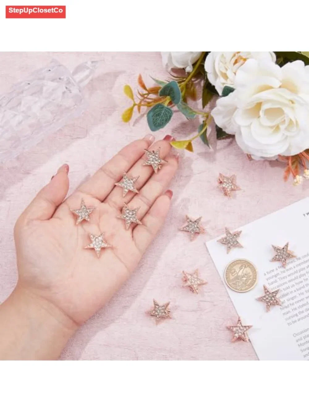 12pcs Star Brooch Pin Alloy Pentagram Rhinestone Badge Metal Brooch for Dress